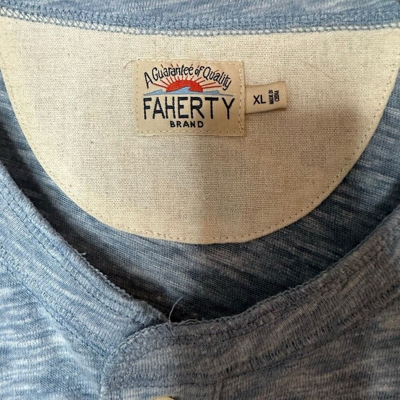 Faherty Shirt Mens Xl Blue 3-Button Henley Casual Short Sleeve Heather tshirt - Picture 3 of 7